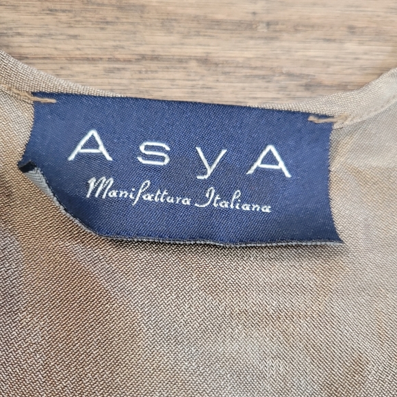 Asya Italian Design Sheer Tan High Low sleeveless Dress Small - Picture 11 of 13